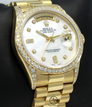 Rolex President Day-Date 18238 18K Yellow Gold MOP Diamond Dial Watch *MINT*