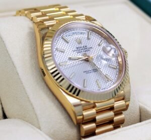Rolex President Day-Date 228238 18K Yellow Gold Silver Motif Dial Watch BP *NEW