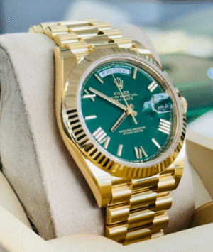Rolex President Day-Date 228238 Yellow Gold Factory Green Dial Watch UNWORN