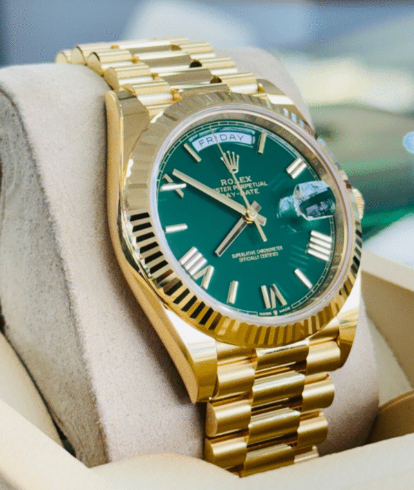 Rolex President Day-Date 228238 Yellow Gold Factory Green Dial Watch UNWORN