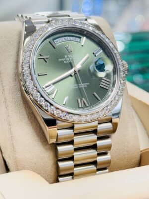 Rolex President Day-Date 228349RBR White Gold Olive Green Dial Factory Diamond