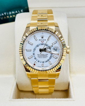 Rolex Sky-Dweller 336938 18K Yellow Gold White Dial Watch Box and Papers UNWORN