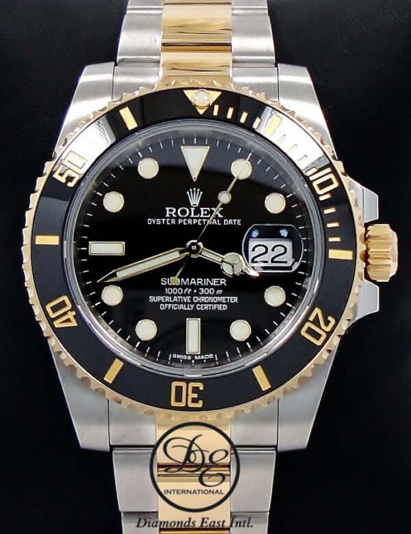 Rolex Submariner 116613LN Oyster 18K Yellow Gold & SS Black Ceramic Bezel Watch