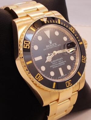 Rolex Submariner 116618 LN 18k Yellow Gold Black Dial Ceramic Bezel Watch B/PAPR