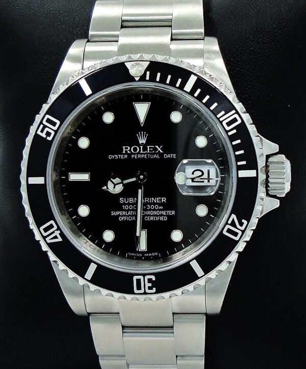 ROLEX Submariner 16610 Oyster Date SS Black Dial Watch BEZEL ENGRAVED MODEL!