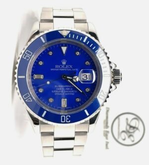 Rolex Submariner 16610 Oyster Stainless Steel Blue Bezel Diamond Dial Watch MINT