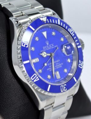 Rolex Submariner 16610 Steel Blue Bezel Diamond Dial Watch MINT SERVICED