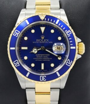 Rolex Submariner 16613 18K Yellow Gold / Steel Oyster Blue Bezel Watch BOX/PAPER