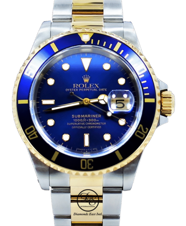 Rolex Submariner 16613 18K Yellow Gold / Steel Oyster Blue Bezel Watch Mint