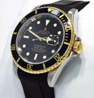 ROLEX Submariner 16613 Two Tone 18K Yellow Gold /Steel Black Bezel Watch *MINT*