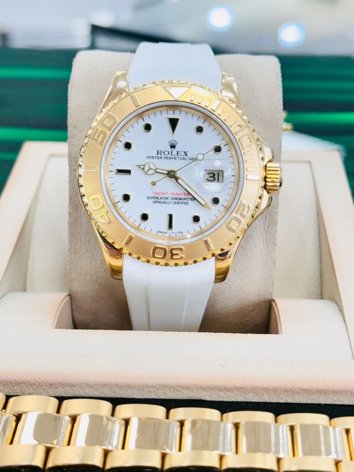 Rolex Yacht-Master 16628 18K Yellow Gold Oyster Bracelet + Rubber B Bezel Watch