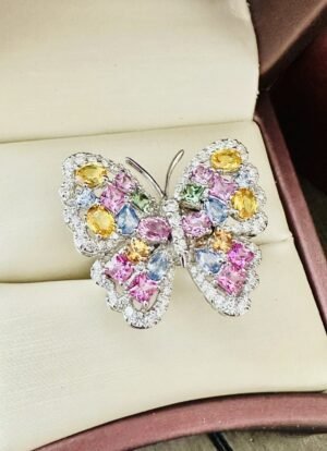 Stunning 18k White Gold Estate Butterfly Diamond Sapphire Ring ~ 10 Carats