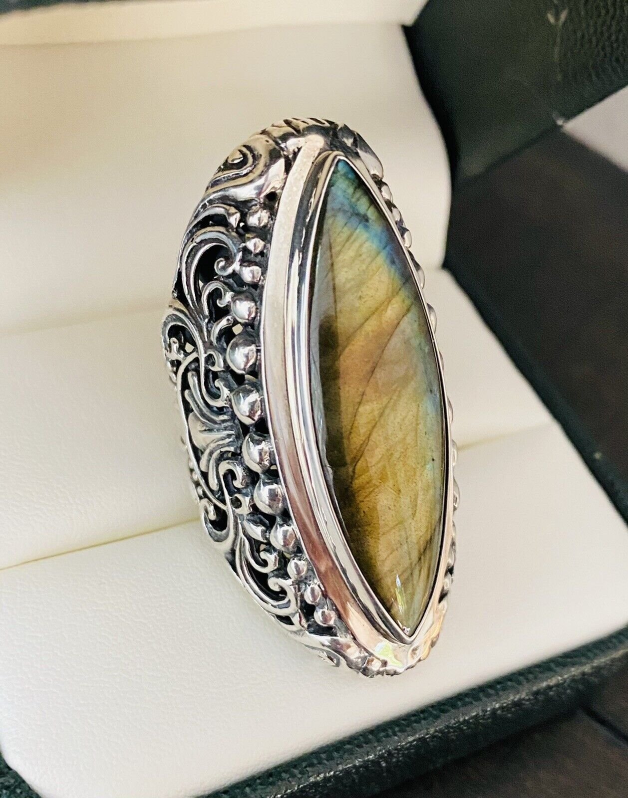 Stunning Sterling Silver Samuel B Behnam Huge 50mm Labradorite Ring