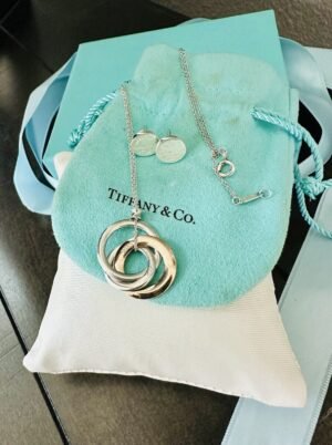 Tiffany & Co. 1837 Sterling Rubedo 3 Interlocking Rings Necklace With Earrings
