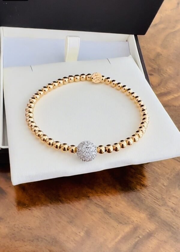 Unworn Ladies Platini 18k Rose Gold Beaded Bracelet With Pave Diamond Ball ~ 😍