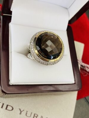 Vintage 18K/925 David Yurman Albion Diamond Smoky Quartz Coctail Ring