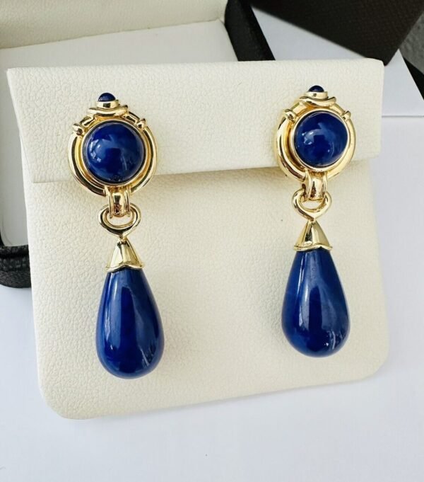 Vintage 18k Yellow Gold & Gorgeous High Grade Lapis Lazuli Drop Earrings