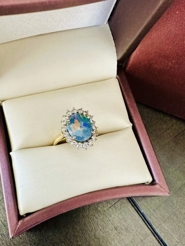 Vintage Estate 18k Yellow Gold Diamonds & Black Opal Ring ~ GORGEOUS 😍