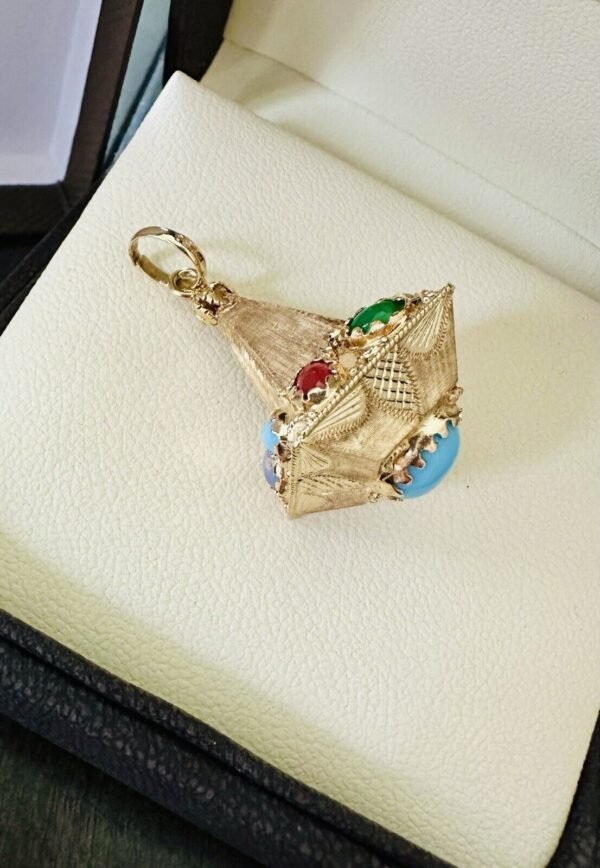 Vintage Etruscan 18k Yellow Gold Multi-Stone Turquoise Pendent