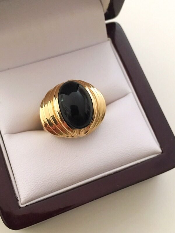 Vintage Ladies 14k Geometric Scalloped Onyx Ring ~ Size 6.5