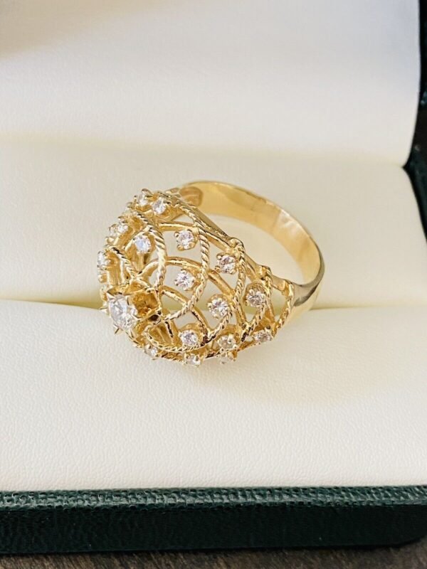 Vintage Ladies 14k Yellow Gold Diamond Cocktail Ring 1.53 Cts ~ Signed