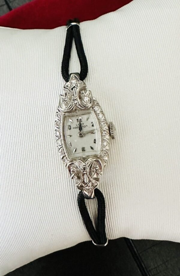 Vintage Lady Hamilton Solid 14k White Gold & Diamonds Watch