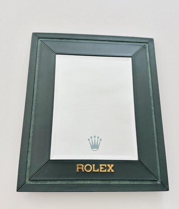 Vintage & Rare Authentic Rolex Green leather & Brass Logo Mirror ~ Mint