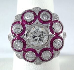 1.51ct Round Diamond w/ Diamonds & Ruby on Platinum Ring - R9710
