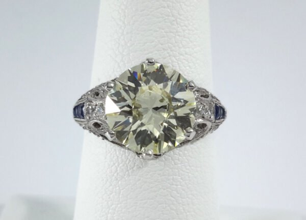 3.00ct DIAMOND on Vintage SAPPHIRE PLATINUM Ring - R9765