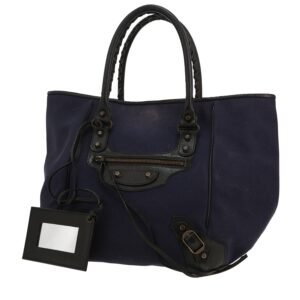 Balenciaga City shoulder bag in blue canvas and black leather