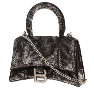 Balenciaga Hourglass handbag in black leather and paillette