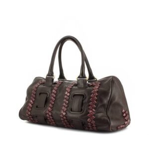 Bottega Veneta Montaigne handbag in brown leather and burgundy intrecciato leather