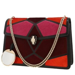 Bulgari Serpenti handbag in burgundy, pink and red foal and black leather