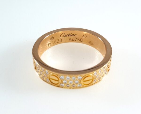CARTIER 18K ROSE GOLD LOVE DIAMOND PAVE RING 47 - R11075