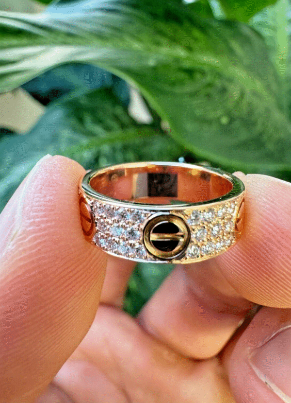 CARTIER 18K ROSE GOLD LOVE DIAMOND PAVE RING 49 W/ BOX - R11014