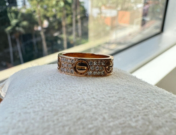 CARTIER LOVE DIAMOND PAVE 18k ROSE GOLD RING 50 W/ PAPERS - R11110