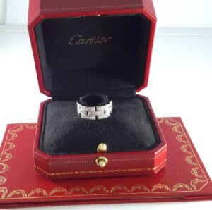 CARTIER MAILLION PANTHERE RING, 3 HALF DIAMOND-PAVED 18K SIZE 53 - R10966