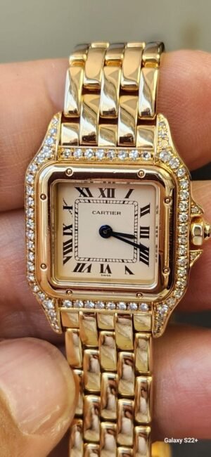 Cartier Panthere Small 18k YG Diamond Bezel & Lugs Ladies Quartz Watch - WL1948
