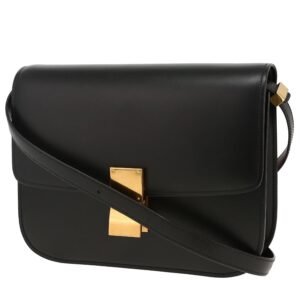 Celine Classic Box medium model shoulder bag in black box leather