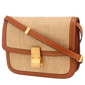 Celine Classic Box shoulder bag in beige raphia and brown leather