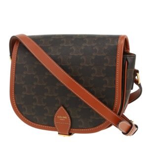 Celine Folco shoulder bag in brown "Triomphe" canvas and brown leather