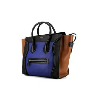 Celine Luggage medium model handbag in blue, black and brown leather
