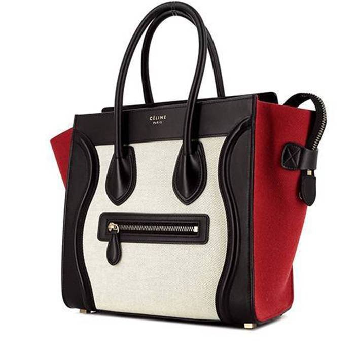 Celine Luggage Micro handbag in beige and red canvas and black leather
