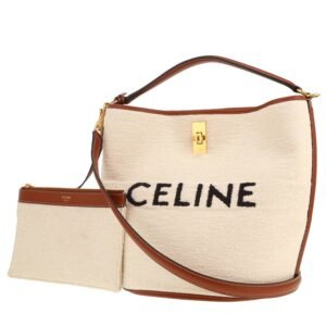 Celine Seau 16 handbag in beige canvas and brown leather