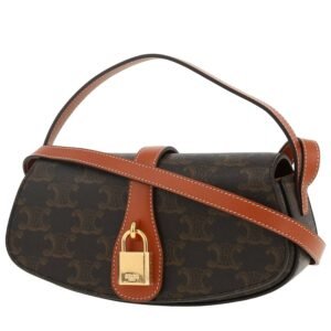 Celine Tabou medium model shoulder bag "Triomphe" canvas and brown leather