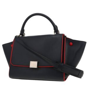 Celine Trapeze handbag in navy blue leather and red piping