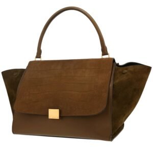 Celine Trapeze large model handbag in khaki leather and khaki suede