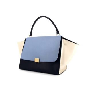 Celine Trapeze large model handbag in light blue, white and dark blue leather