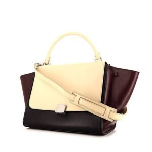 Celine Trapeze medium model handbag in beige, burgundy and black tricolor leather