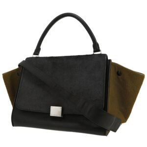 Celine Trapeze medium model handbag in black and khaki foal and black leather